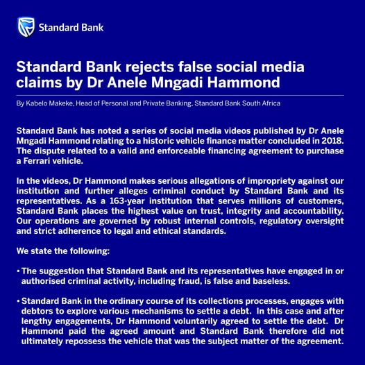 standard bank fraud denial