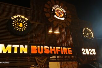 MTN Bushfire 2025 festival sign at night