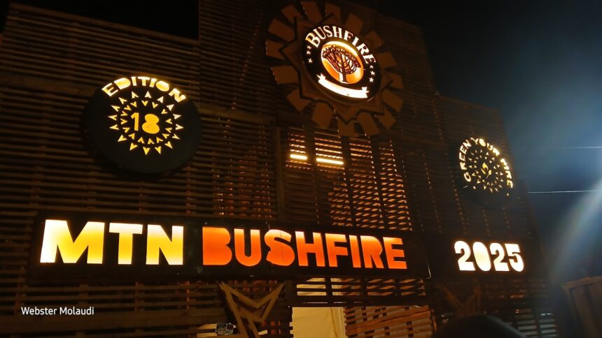 MTN Bushfire 2025 festival sign at night