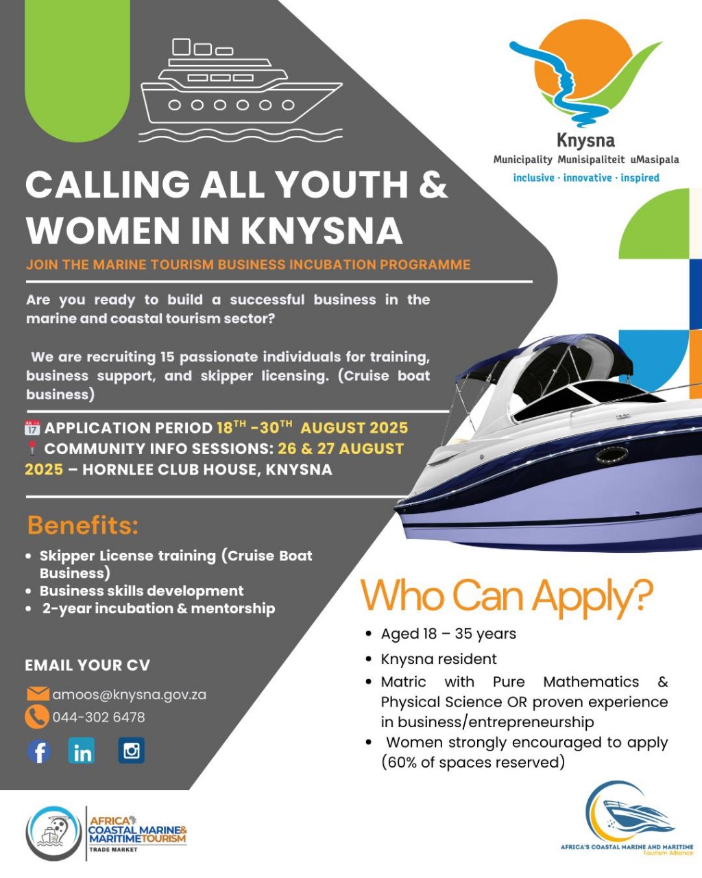 Knysna marine tourism program for youth and women.