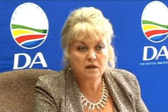 Woman speaking at Democratic Alliance press event.