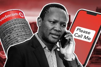 Man with phone, Vodacom tower, Please Call Me.