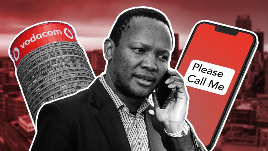 Man with phone, Vodacom tower, Please Call Me.