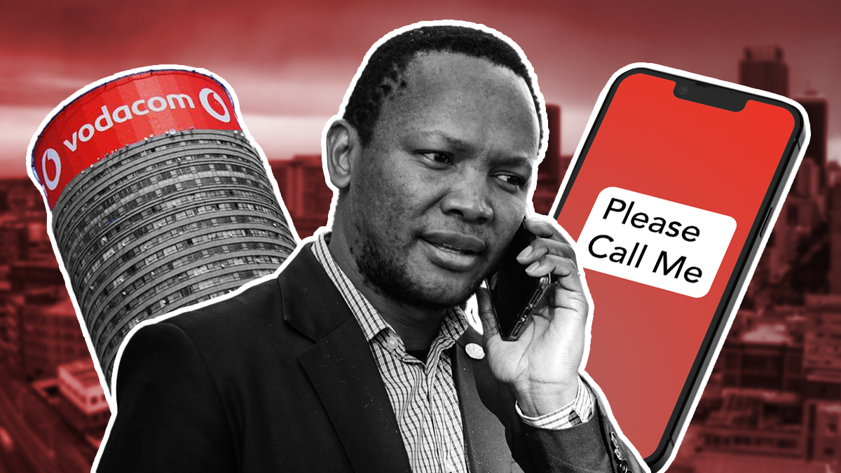 Man with phone, Vodacom tower, Please Call Me.
