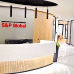 S&P Global reception area with modern design.
