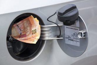 South African rands in car's fuel tank opening