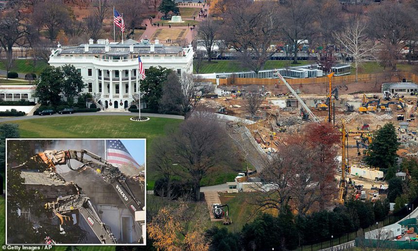 White House aerial view with nearby construction site.