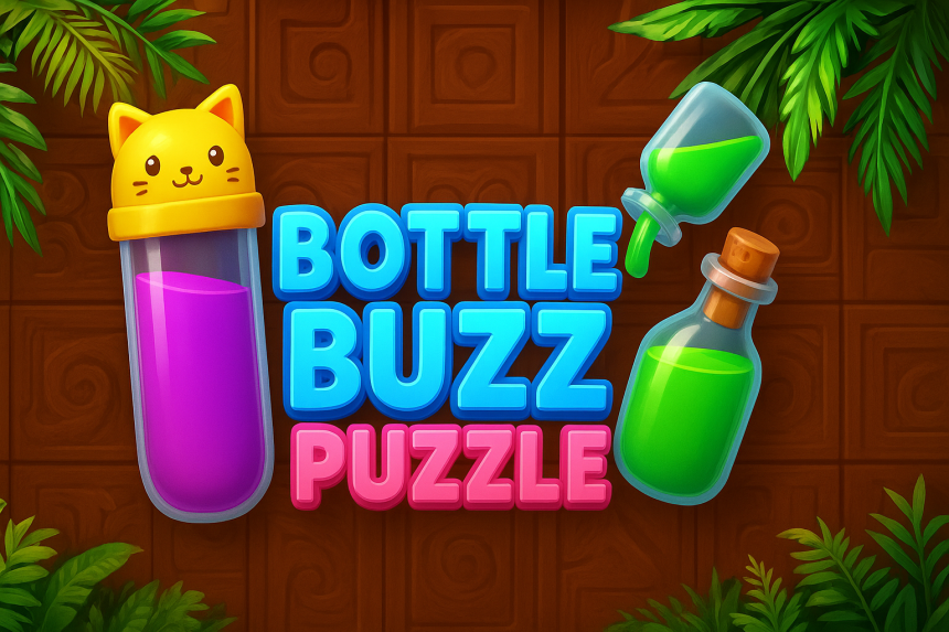 Colourful Bottle Buzz Puzzle game title art
