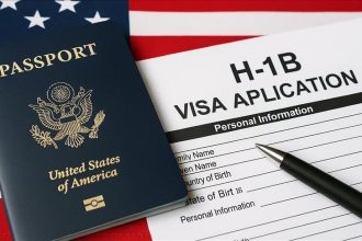US passport and H-1B visa application form.