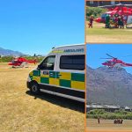 Ambulance and rescue helicopter during mountain emergency operation