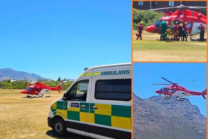 Ambulance and rescue helicopter during mountain emergency operation