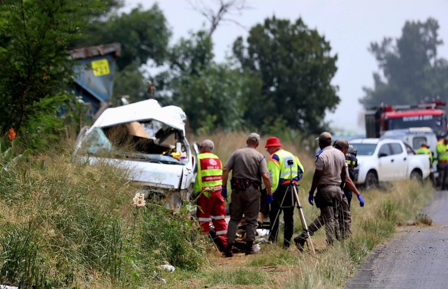 Emergency personnel at the scene of a private scholar transport accident in Vanderbijlpark, where at least 11 learners were killed and several others critically injured on Monday morning.