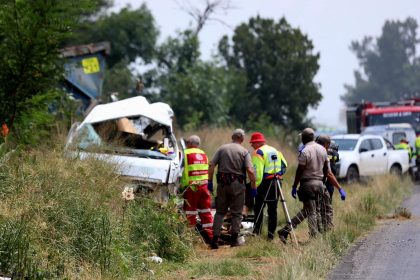 Emergency personnel at the scene of a private scholar transport accident in Vanderbijlpark, where at least 11 learners were killed and several others critically injured on Monday morning.