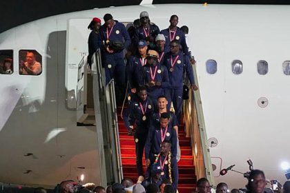 Senegal soccer team arrivse at the Blaise Diagne International Airport following their victory in the Africa Cup of Nations soccer tournamenat, Ndiass, Senegal, Jan. 30, 2026 © AP Photo