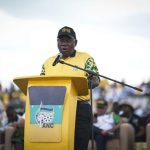 President Cyril Ramaphosa addressing ANC supporters at the January 8 statement in the North West