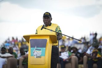 President Cyril Ramaphosa addressing ANC supporters at the January 8 statement in the North West