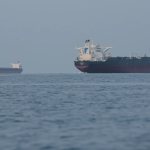 a tanker sits anchored in the strait of hormuz off the coast of qeshm island