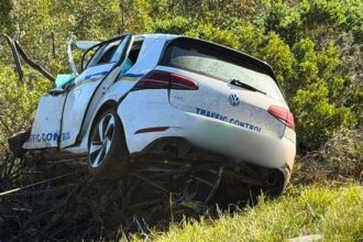 Traffic Control vehicle crashed off roadside embankment