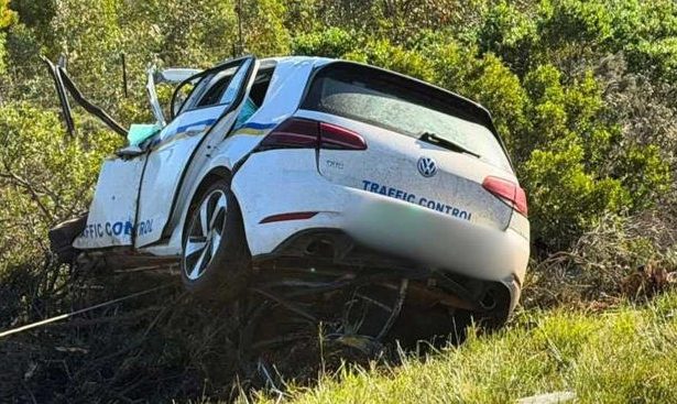 Traffic Control vehicle crashed off roadside embankment