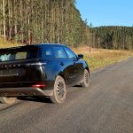 Black SUV parked on rural forest road