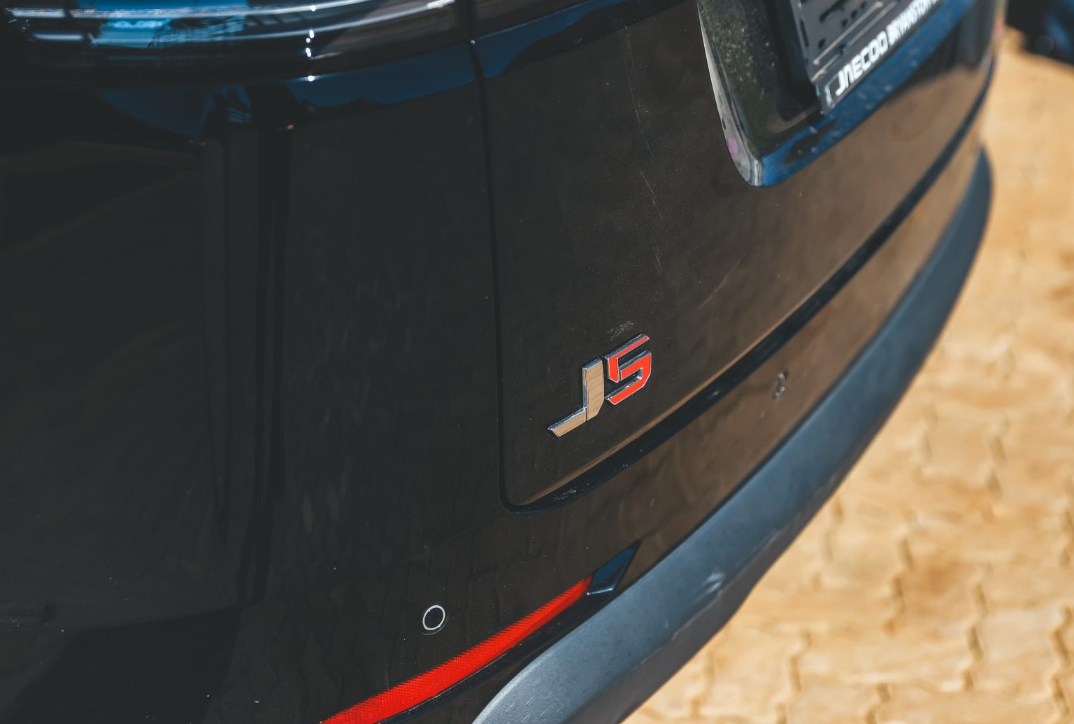 Close-up of LS badge on black SUV