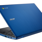 Blue Acer Chromebook laptop partially open