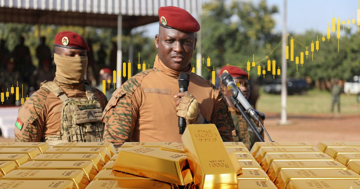 Soldier speaking behind stacked gold bars display