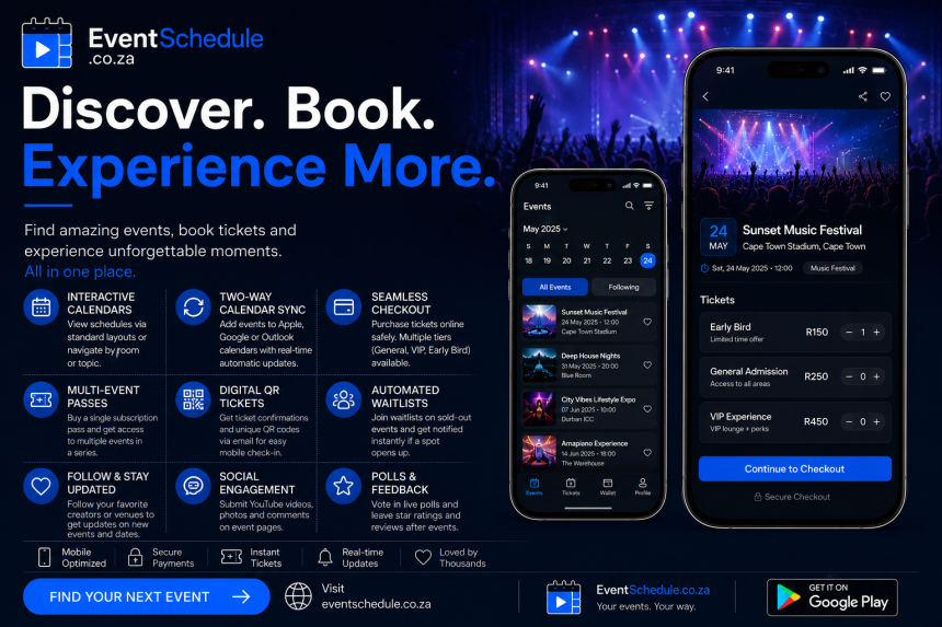 EventSchedule app promoting concert ticket booking platform