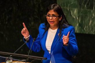 Woman speaking at United Nations podium