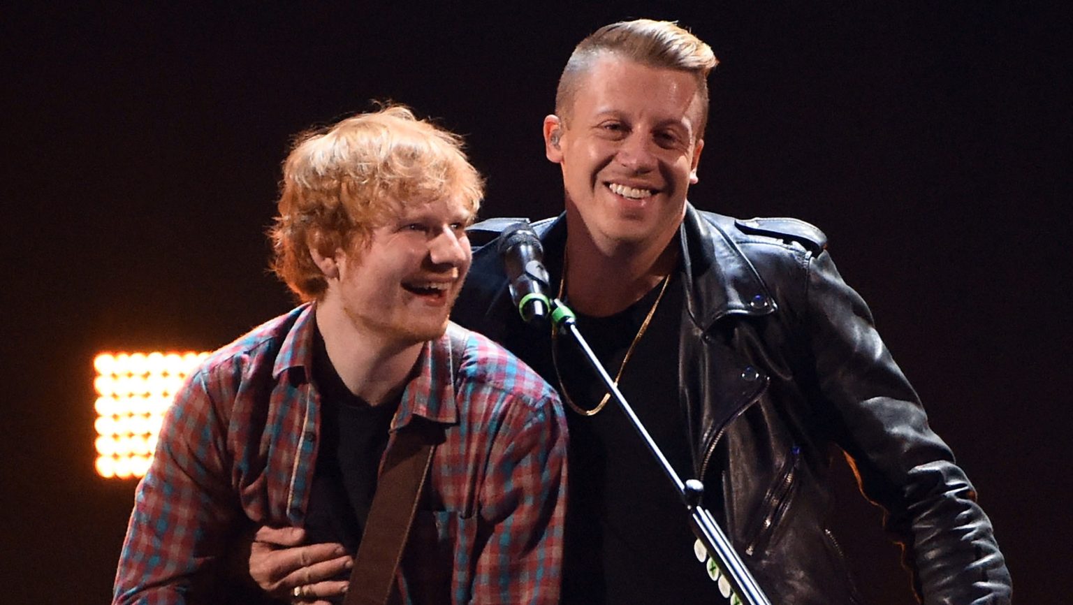 ed sheeran and macklemore together in 2014 in las vegas, nevada. photograph ethan miller, getty images