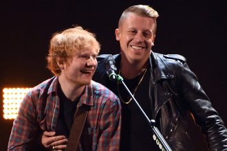 ed sheeran and macklemore together in 2014 in las vegas, nevada. photograph ethan miller, getty images